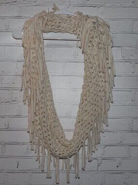 ✨ Y2K MUDD Glitter Cream Scarf · 50" · Chunky Knit with Fringe